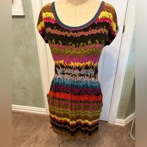 Lush brand rainbow fitted dress with pockets